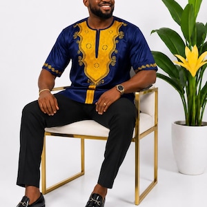 Royal Blue and Gold Mens Dress Shirt