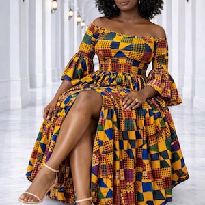 green emerald velvet dress Adeola Ankara Maxi Dress |Yellow and Black African Print – M.A.DKollection