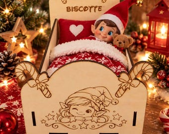 Lit 1 personne pour Lutin Farceur personnalisé – Lit en bois pour lutin – Fille ou garçon – Décoration de Noël