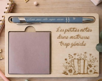 Cadeau maîtresse personnalisé | Support post-it | Fin d’année scolaire | Merci maîtresse | Cadeau institutrice unique