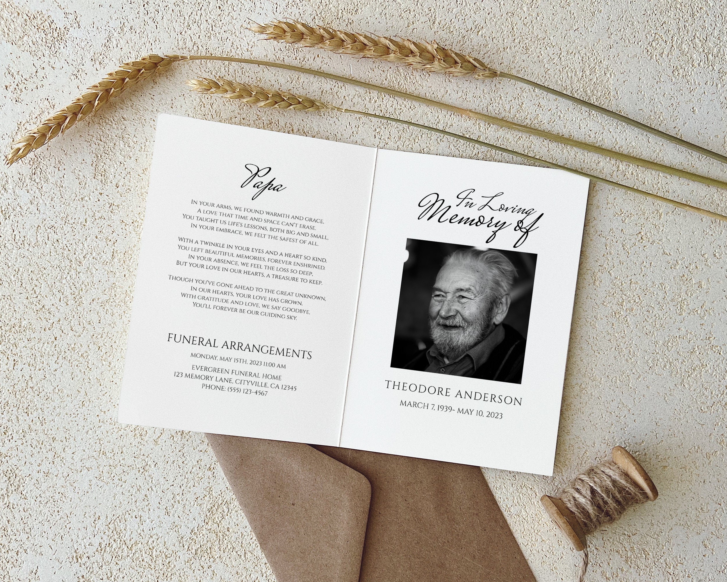 Minimalist Funeral Program Template Elegant Memorial Service Editable