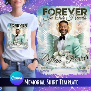 In Loving Memory Shirt Template, Editable Canva Memorial Bootleg Tee Design PNG, Celebration of Life Gift, Forever In Our Hearts Design