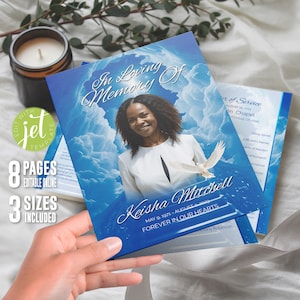 Blue Stairway Heaven Obituary Template Sky Remembrance In loving Memory Heavenly Memorial Program Life Celebration Editable Funeral Service