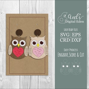 Kawaii uil paar Earring Svg | Schattige sieraden voor koppels, modieus Valentijnsdagcadeau, liefdesbekentenisontwerp, lasergesneden oorbelbestand