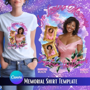 In loving Memory Shirt Canva Template, Pink RIP Shirt PNG, Editable Memorial T-Shirt Design, Custom Celebration of Life Tribute Shirt 487AD