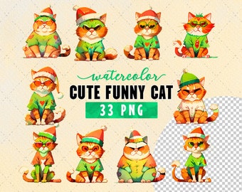 Christmas Cats Clipart Bundle | 33 Transparent PNG for Scrapbooking, Card Making, Printing, Digital Craft, Sublimation  - Commercial Use