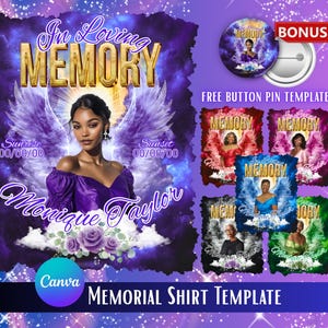 Stairway to Heaven Memorial Bootleg Shirt Canva Template, RIP Design for Funeral Service, Purple In Loving Mermory, Bundle PNG