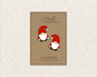 Cute Gnome Stud Earrings SVG | Winter Earrings Template, Christmas Fugly Jewelry Glowforge Laser Cut File, Personalize Commercial Use SVG