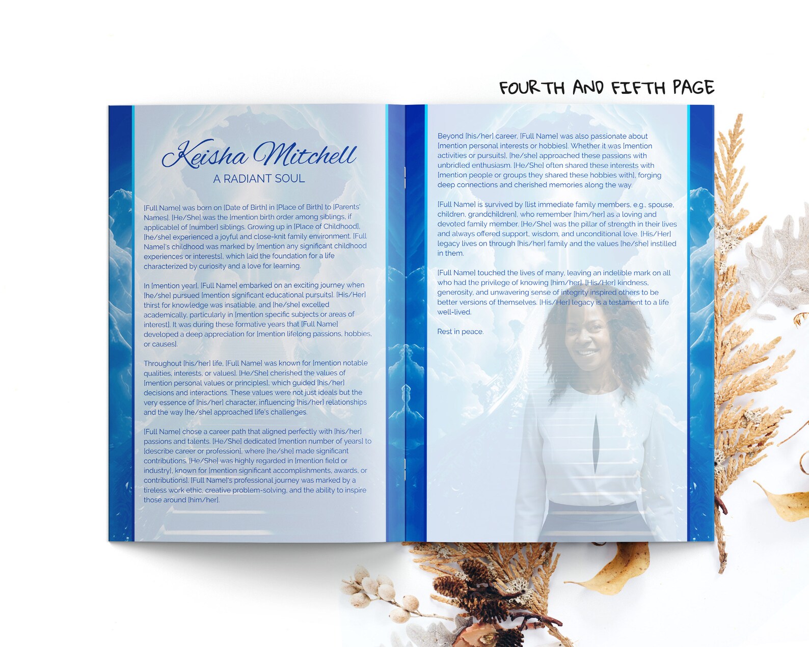 Blue Stairway Heaven Obituary Template Sky Remembrance in Loving Memory