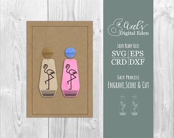 Minimalist Flamingo Drop Earring Svg | Boho Style Accessory, Glowforge Laser Cut Jewelry File, Simple Earring design, Commercial Use