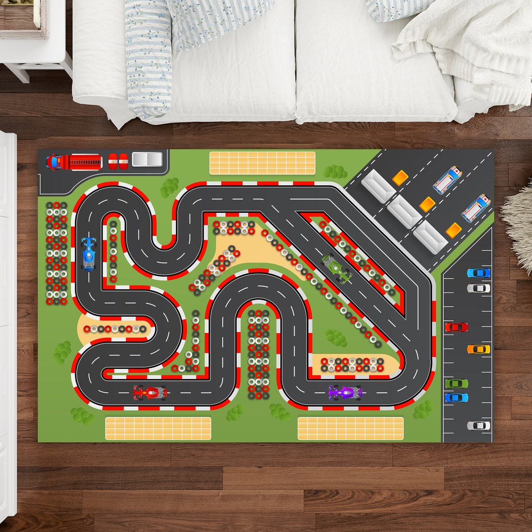 Race Track, Racing Car Rug, Race Track Rug Play Rug, Kids Play Mat
