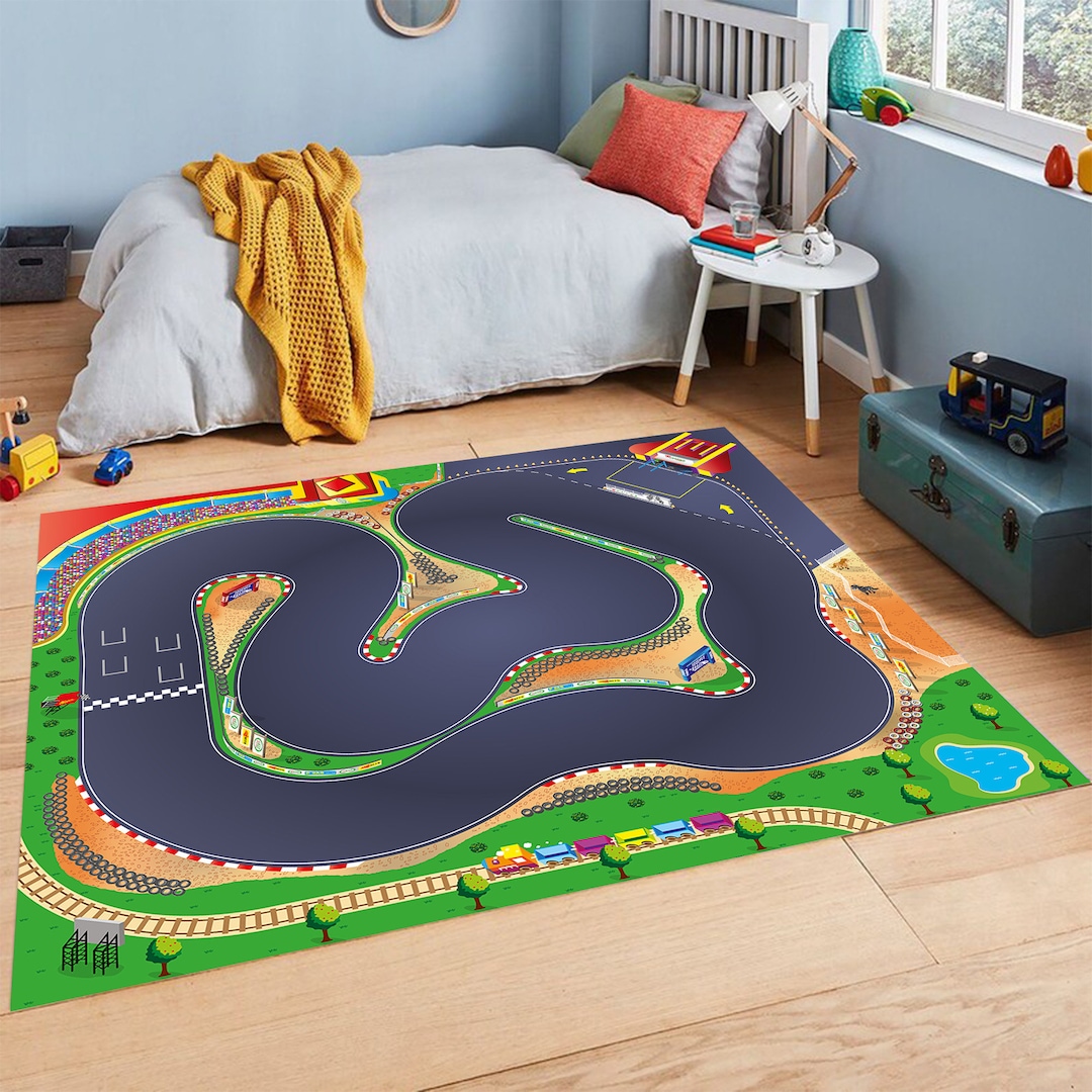 Race Track, Racing Car Rug, Race Track Rug Play Rug, Kids Play Mat
