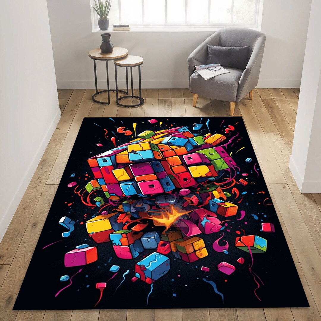 Gaming Room Rug, Colorful Rug, Rubik's Cube, Rubik's Cube Rug, Gamer ...