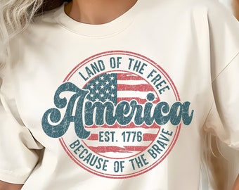 Camiseta gráfica vintage de América, Tierra de la Libertad, Est. 1776