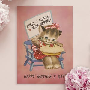 SORRY | Mother&#39;s day card - cute kitsch funny mean joke inappropriate vintage retro kitten cat greetings card
