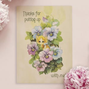 THANK YOU | Mother&#39;s day card - cute funny kitsch floral vintage retro cat themed greetings card