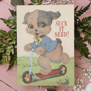 CHUPA ISSO NERD! | Só porque cartões - fofo engraçado kitsch retro vintage cachorro filhote geek cartão de felicitações para amigos