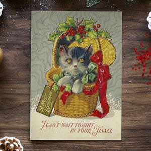 EN TU OROEL / divertidas tarjetas navideñas retro de gato