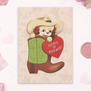 PUCKER UP BUCKAROO | Carte de Saint-Valentin vintage mignonne, drôle et séduisante sur le thème d'un chien