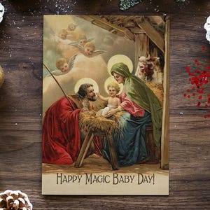 MAGISCHER BABYTAG! | lustige bissige sarkastische ironische Vintage antike Retro religiöse Baby Jesus-Weihnachtskarte