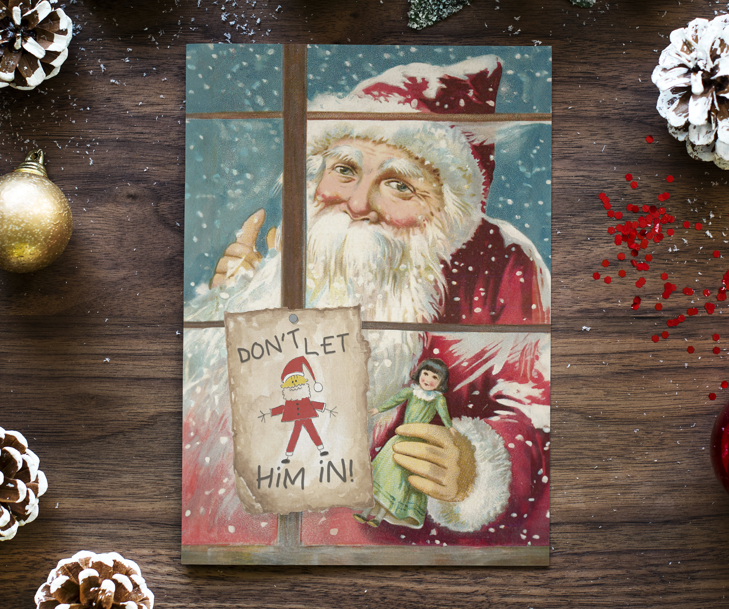 LASS IHN REIN | Witzige Gruselige Vintage Retro Weihnachtskarten