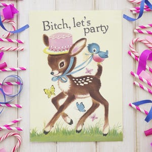 FÊTE LA FÊTE | Carte d'anniversaire - jolie carte de voeux drôle de cerf de partie rétro vintage