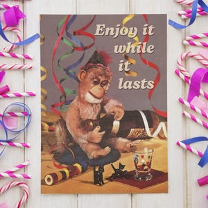 GENIETEN | Verjaardagskaarten - rare grappige retro vintage dronken aap kater sarcastische donkere humor verjaardagskaarten en cadeaus