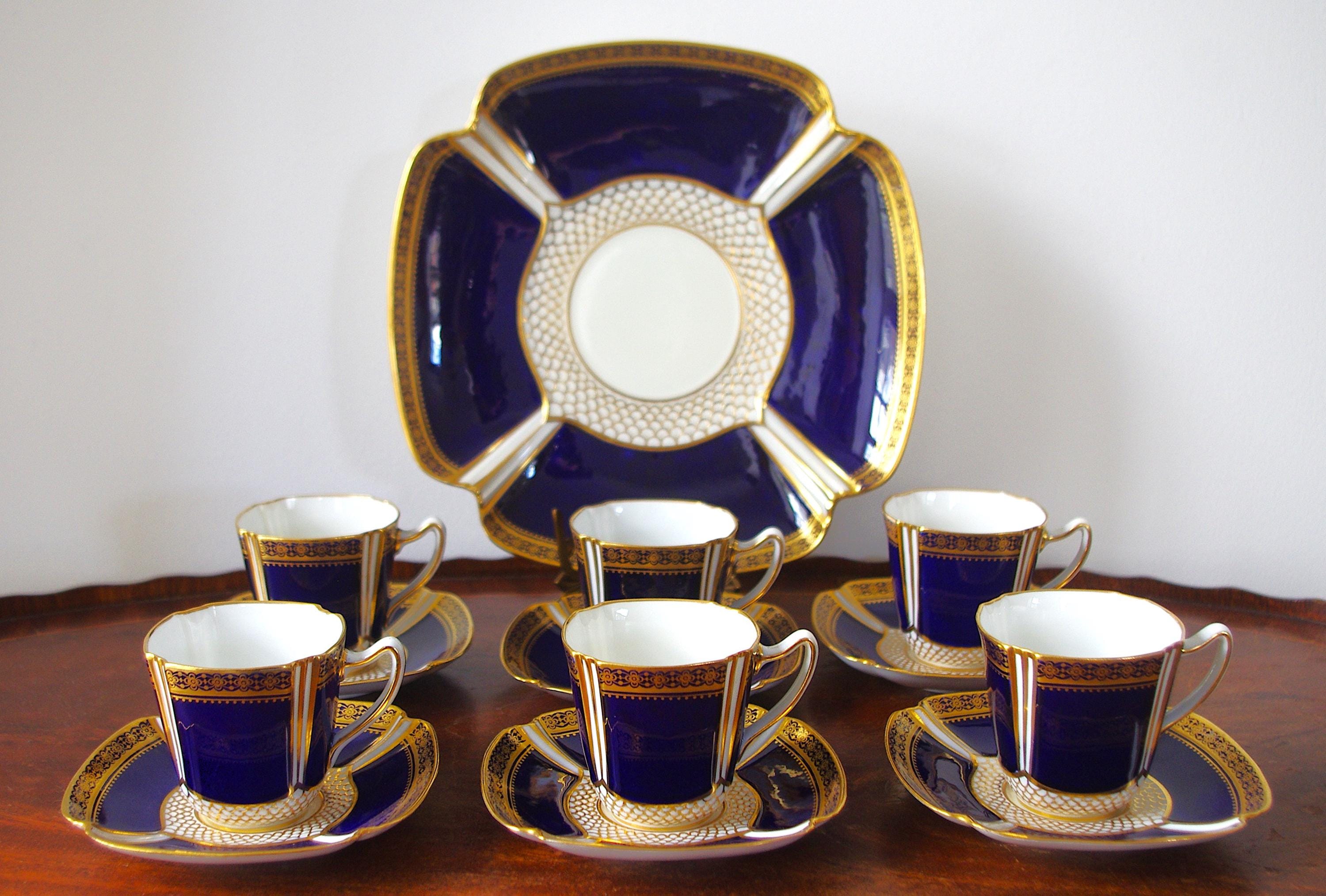Antique Spode Copeland's England Tea Set | Cobalt Blue Gold