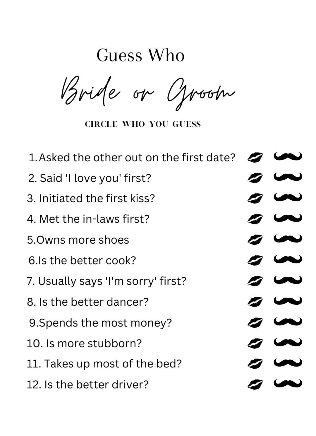 Interactive Bridal Shower Game Cards Digital Download Etsy