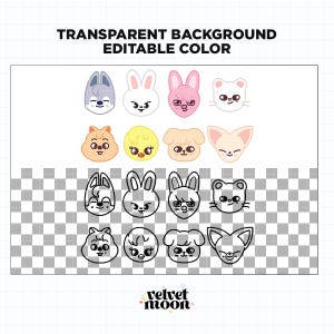 May include: Set of 12 cute animal illustrations with transparent backgrounds. The animals include a fox, bunny, bear, cat, dog, and chick. The illustrations are in both color and black and white.