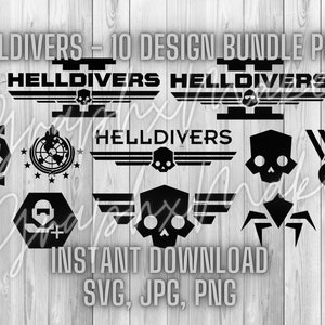 Helldivers Helldivers 2 Hell Divers / 10 Design Bundle / Adesivi per decalcomanie per magliette fai da te Design File vettoriali digitali PNG SVG Jpg Download digitale