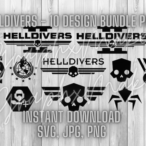 Helldivers Helldivers 2 Hell Divers | 10 Design Bundle | DIY Shirt Decal Stickers Design Vector Digital Files PNG SVG Jpg Digital Download