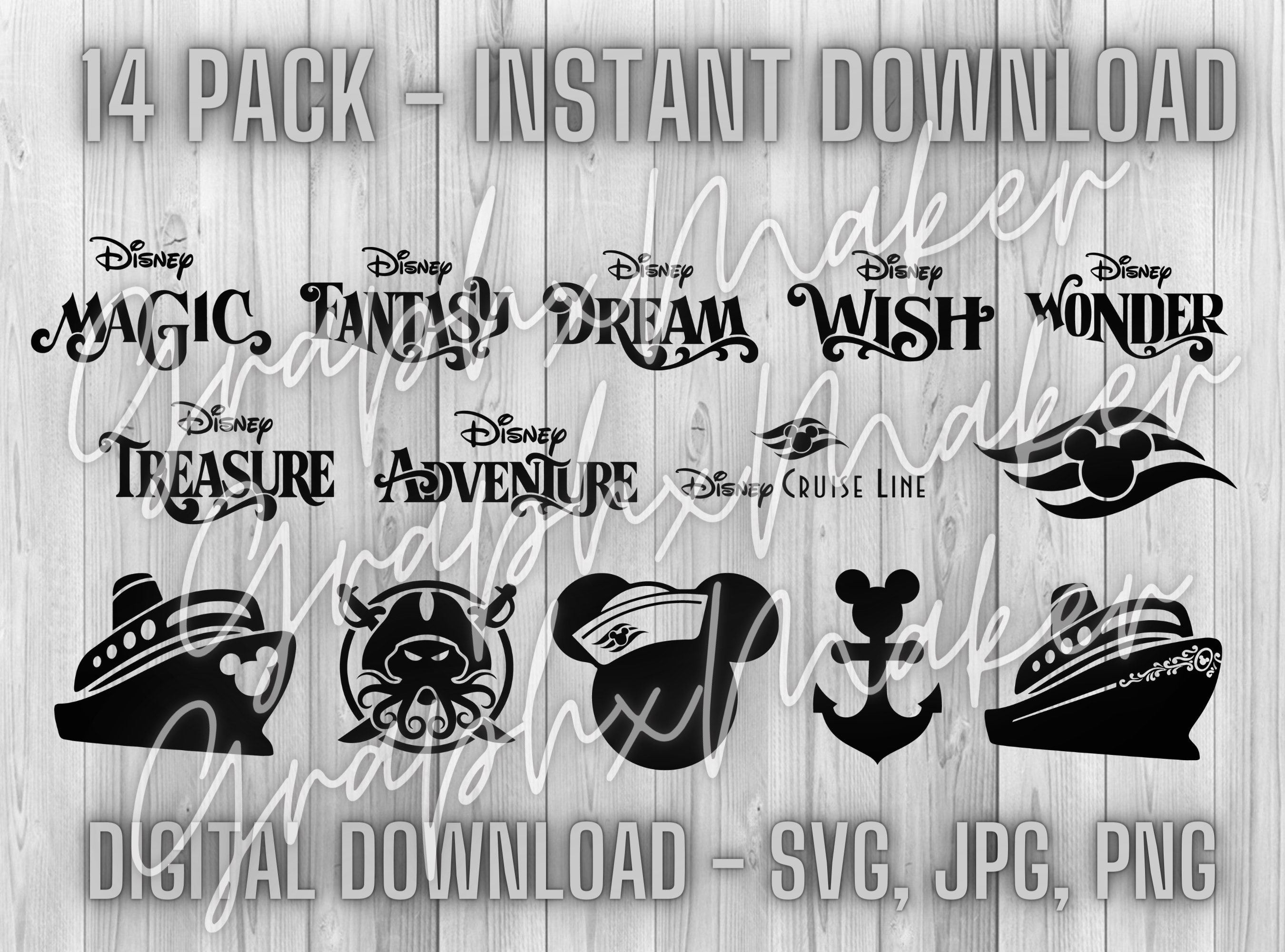 Magical Cruise | 14 Pack Mickey Cruise Clipart Bundle Adventure Treasure Fantasy Dream Wish Wonder Magic SVG JPG PNG