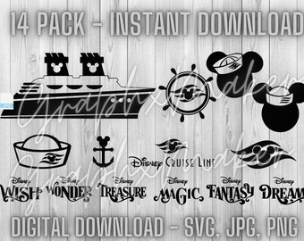 Magical Cruise | 14 Pack Mickey Cruise Clipart Bundle Adventure Treasure Fantasy Dream Wish Wonder Magic SVG JPG PNG