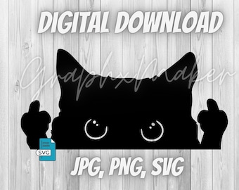 Cat Middle Finger Design SVG JPG PNG - Digital Download - Cats Cat Lover Funny Finger
