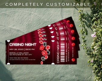 Casino Night Invite Template | Fully Customization in Canva | Casino Party Event Ticket Invitation | Printabl Casino Ticket