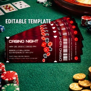 Casino Night Invite Template | Fully Customization in Canva | Casino Party Event Ticket Invitation | Printabl Casino Ticket