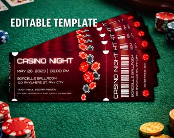 Casino Night Invite Template | Fully Customization in Canva | Casino Party Event Ticket Invitation | Printabl Casino Ticket