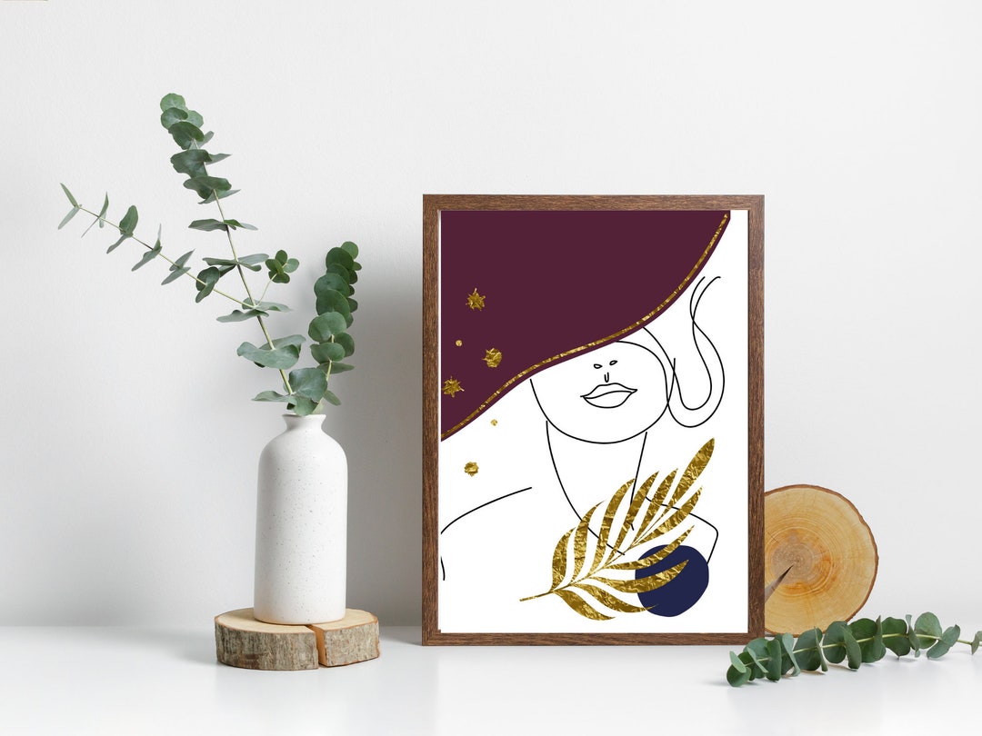 Abstract Face Line Art Printable Boho Decor, Modern Woman Face Neutral ...