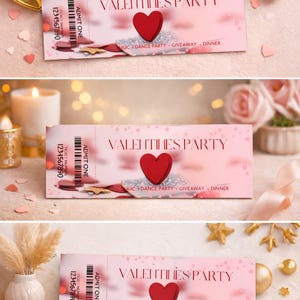 Valentine's Ticket Template | Valentine's Fully Editable| Customizable in Canva | Party Event Ticket Invitation | Printable Casino Ticket