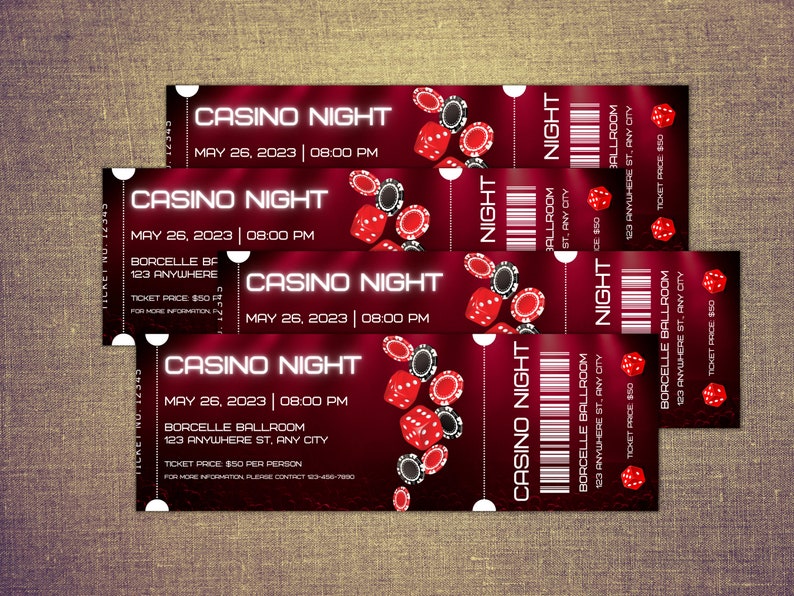 Casino Night Invite Template | Fully Customization in Canva | Casino Party Event Ticket ...