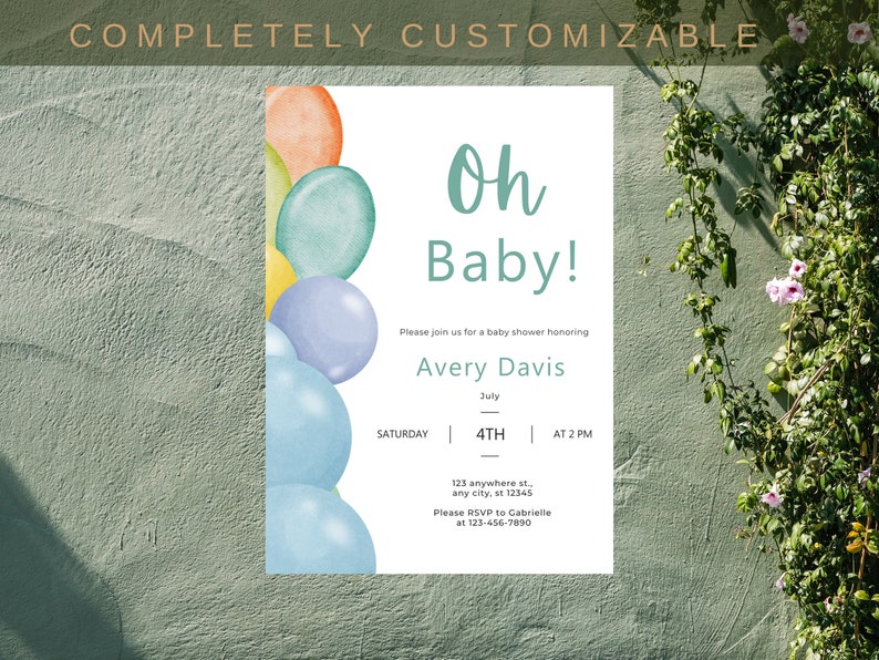 Editable Baby Shower Invitation themed Baby Shower Invitation