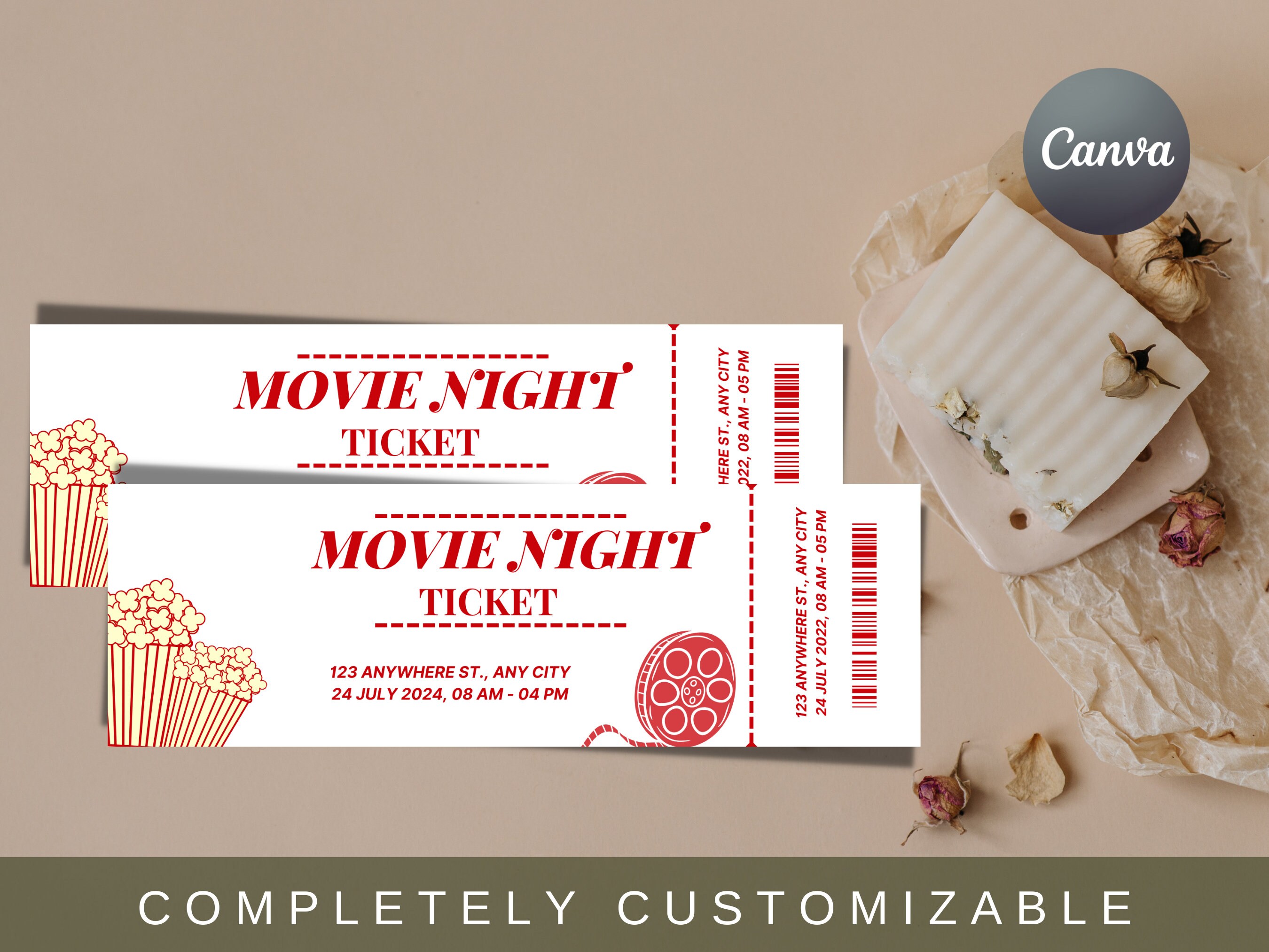 Movie Night Ticket Invite Template | Fully Customization in Canva ...