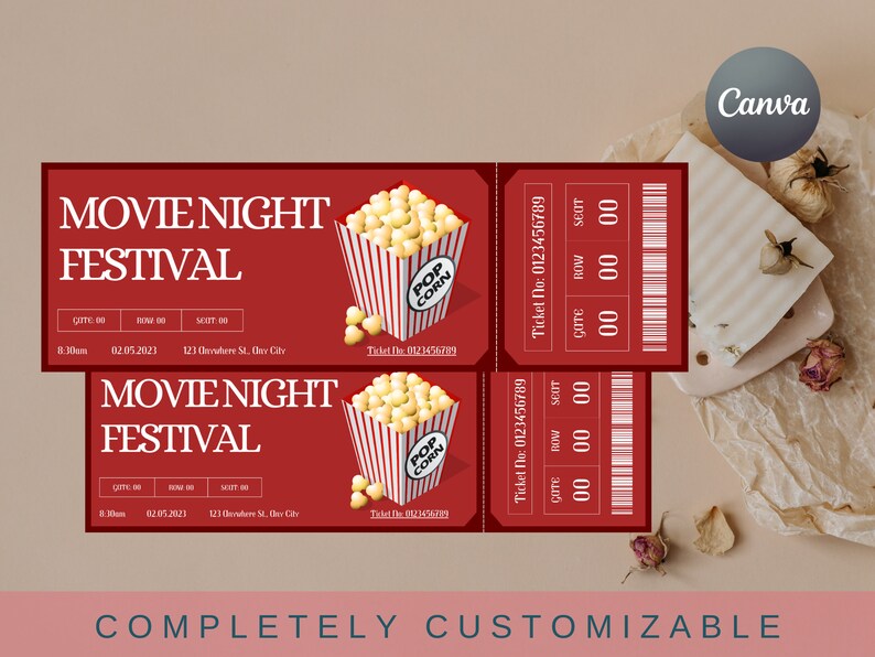 Festival Movie Ticket Invite Template Fully Customization in Canva