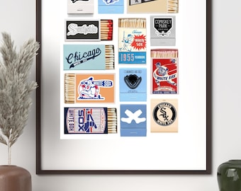Vintage Chicago White Sox Matchbook Print Set | Retro Baseball Wall Art, Comiskey Park Decor