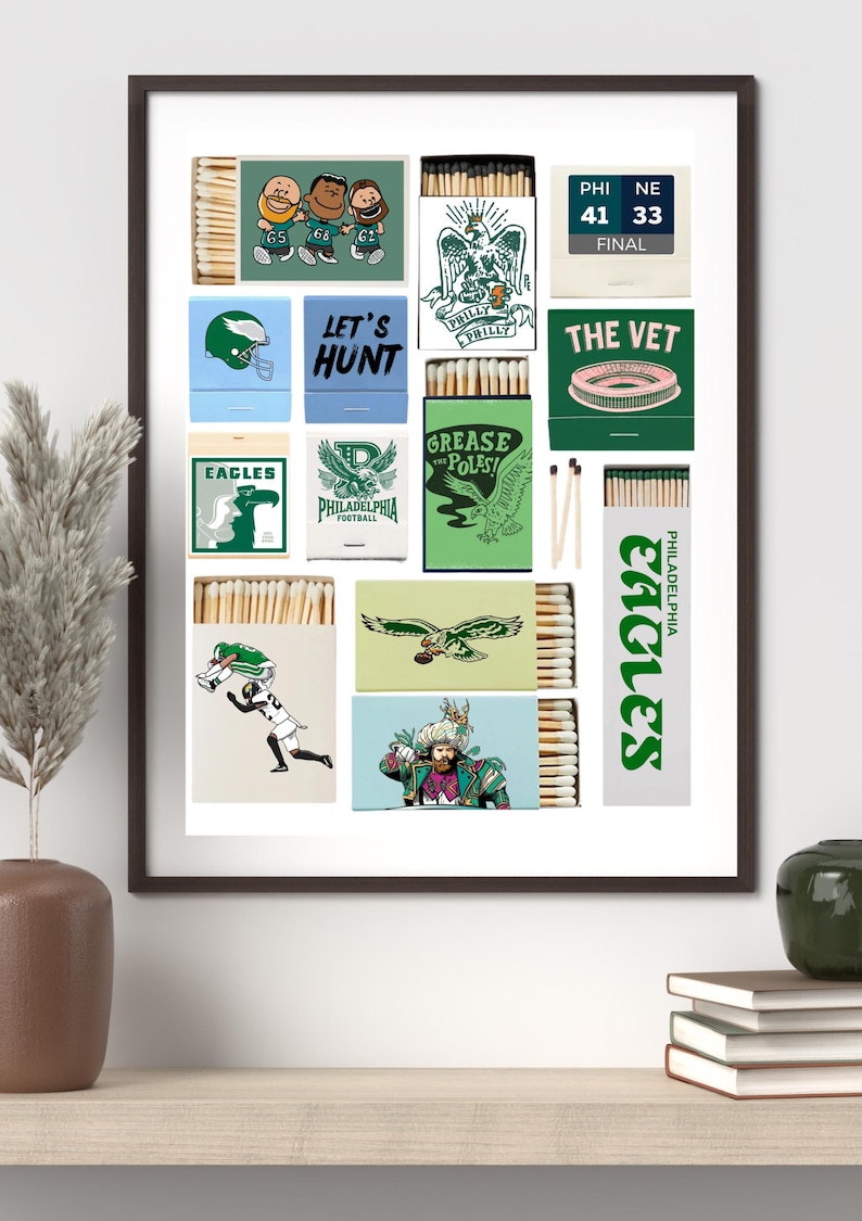 Philadelphia Eagles Matchbook Art Set: Retro Philly Football Decor image 1