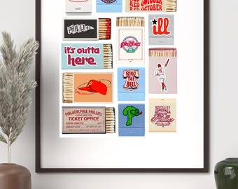 Philadelphia Phillies Matchbook Art Print | Vintage Baseball Matchboxes | Retro Philly Wall Art | Sports Memorabilia Gift