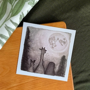 Tirage d'art / carte postale - Trois amis à la pleine lune