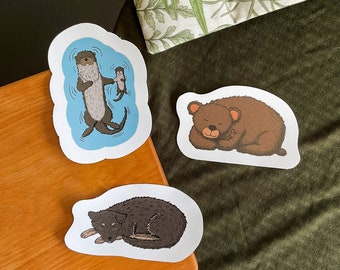 Sticker Bundle - sleeping animals (otter, bear, dog)