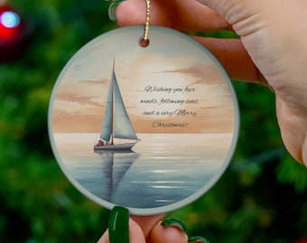 Sailboat Christmas Ornament, Sailing Gift for Sailor & Boat Owner, Nautical Holiday Decor, Father's Day Fair Winds Gift for Sailboat Lover